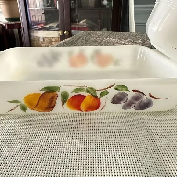 Anchor Hocking FIRE KING 2 pc Loaf Pan & Rectangular Peach Blossom Dish Vintage - Picture 2 of 9